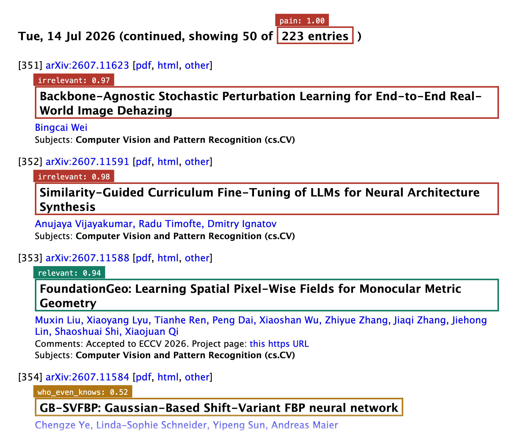arxivbot scanning a typical morning on cs.CV